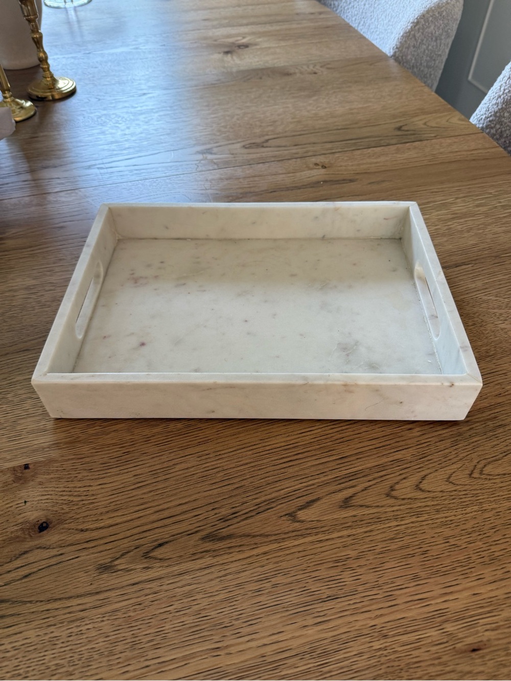 Threshold White Marble Rectangular Vanity Tray with Cutout Handles - White